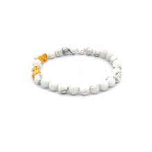 Load image into Gallery viewer, 18K Gold Dragon Pixiu Double Piyao Lucky Charm Bracelet Gemstones White Howlite 6mm - Rafant
