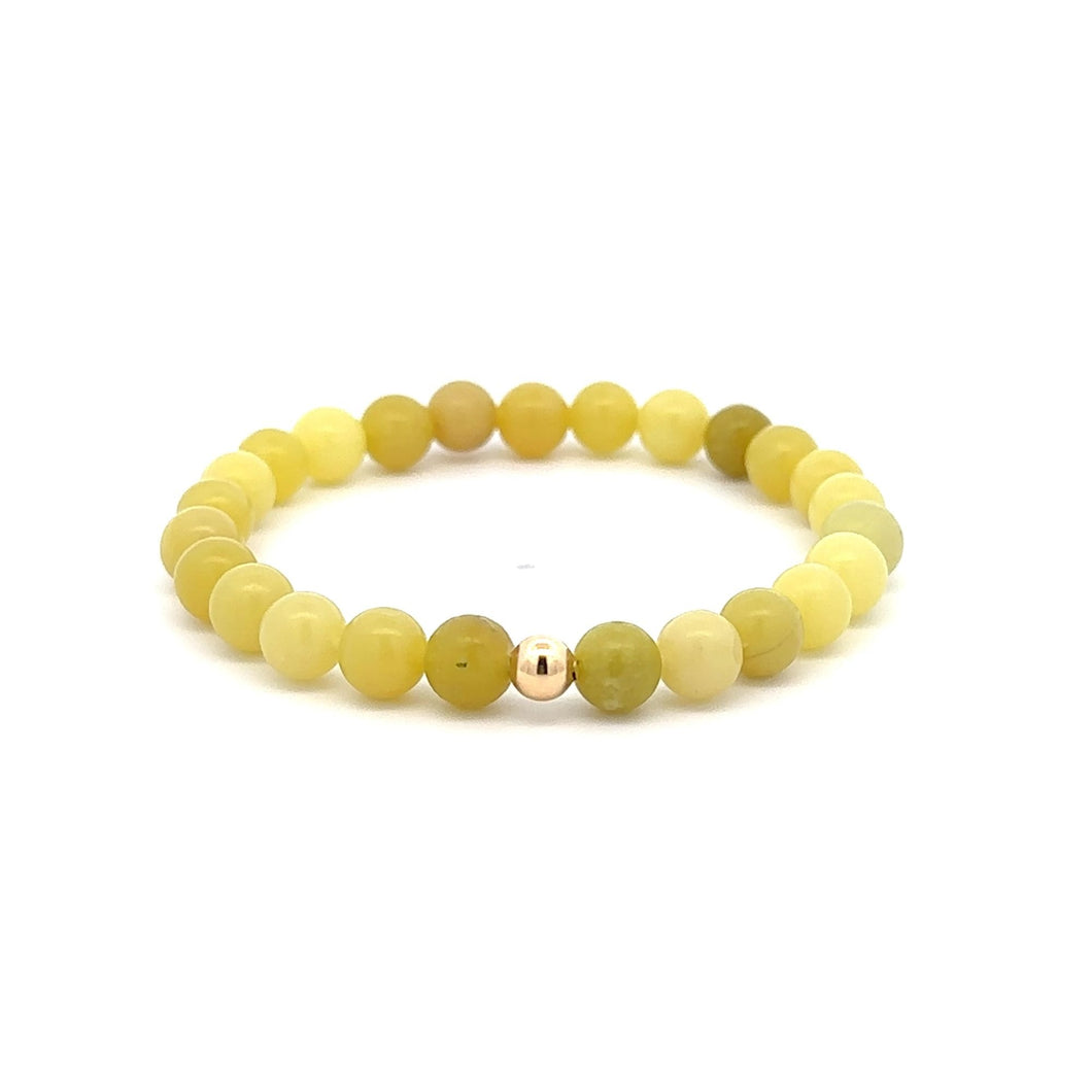 Natural Lemon Jade Gemstones 6mm Stretchable Bracelet 18k Gold Bead Charm - Rafant