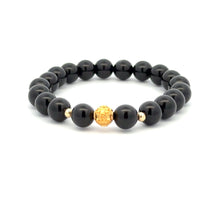 Load image into Gallery viewer, 18K Gold Money Ball Lucky Charm Beads Bracelet Gemstones Obsidian 8mm - Rafant
