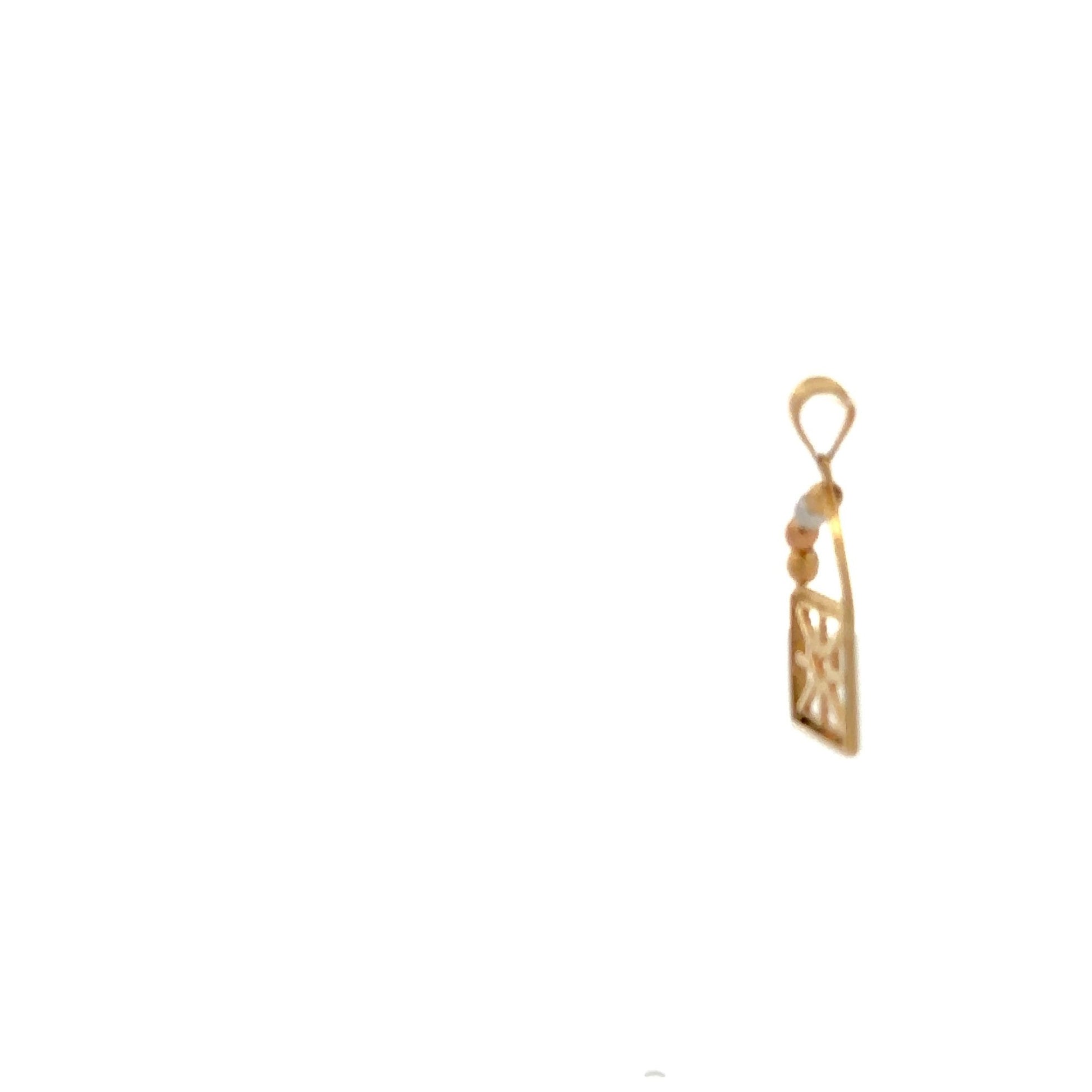 18K Gold Pendant Tricolor Beads Balls Heart Padlock 1.35 grams - Rafant