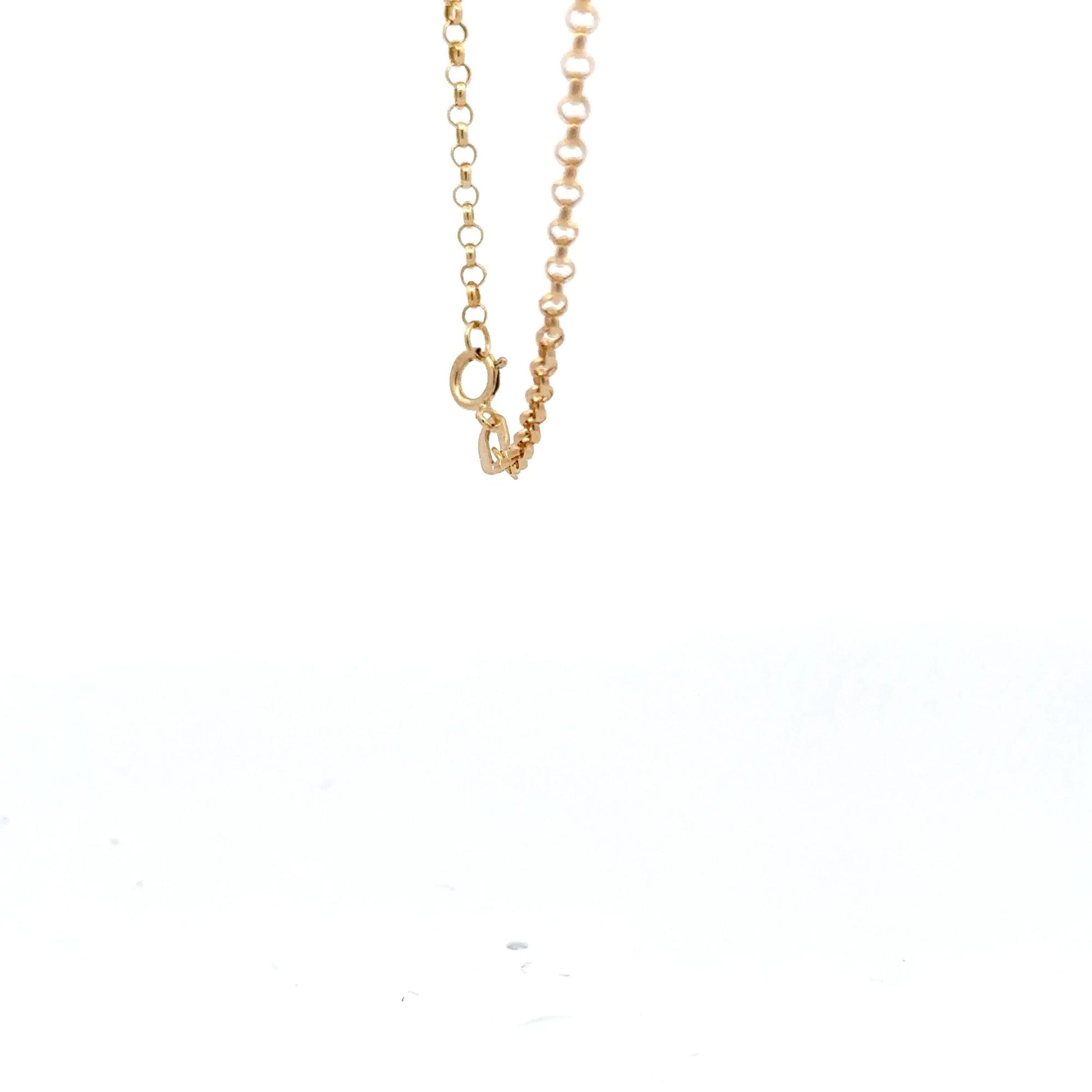 18K Gold Necklace Chain 17.75" Rolo Pendant Charm Love Heart Circle - Rafant