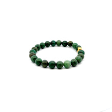 Load image into Gallery viewer, 24K Gold Money Bag Lucky Charm Stretchable Bracelet Gemstones Natural African Jade 8mm Size 6.5&quot; - Rafant
