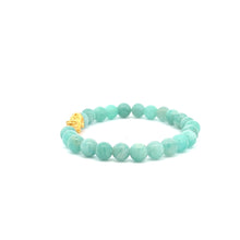 Load image into Gallery viewer, 24K Gold Piyao Pixiu Lucky Charm Bracelet Gemstones Amazonite Peru 6mm - Rafant
