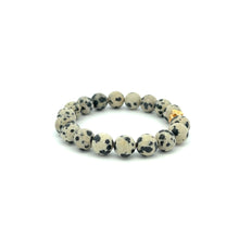 Load image into Gallery viewer, 18K Gold Money Bag Lucky Charm Bracelet Gemstones Dalmatian Jasper 8mm - Rafant
