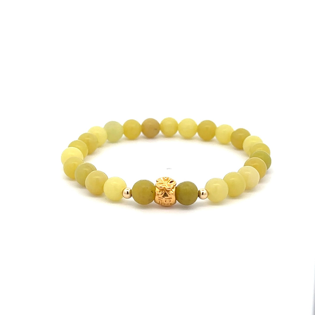 18K Gold Money Bag Lucky Charm Beads Bracelet Gemstones Natural Lemon Jade 6mm - Rafant