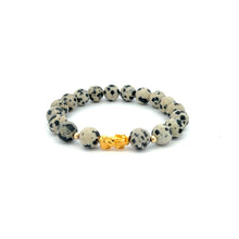 Load image into Gallery viewer, 18K Gold Dragon Pixiu Piyao Lucky Bracelet Beads Gemstone Dalmatian Jasper 8mm - Rafant
