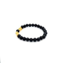 Load image into Gallery viewer, 18K Gold Dragon Pixiu Double Piyao Lucky Charm Bracelet Gemstones Onyx 6mm - Rafant
