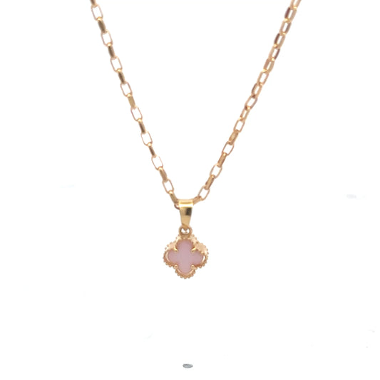 18K Gold Necklace 18" Cable Chain Rose Quartz Flower Pendant 2.4 grams - Rafant