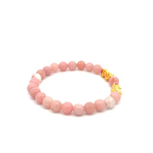 Load image into Gallery viewer, 18K Gold Dragon Pixiu Double Piyao Lucky Charm Bracelet Gemstones Pink Opal 6mm - Rafant
