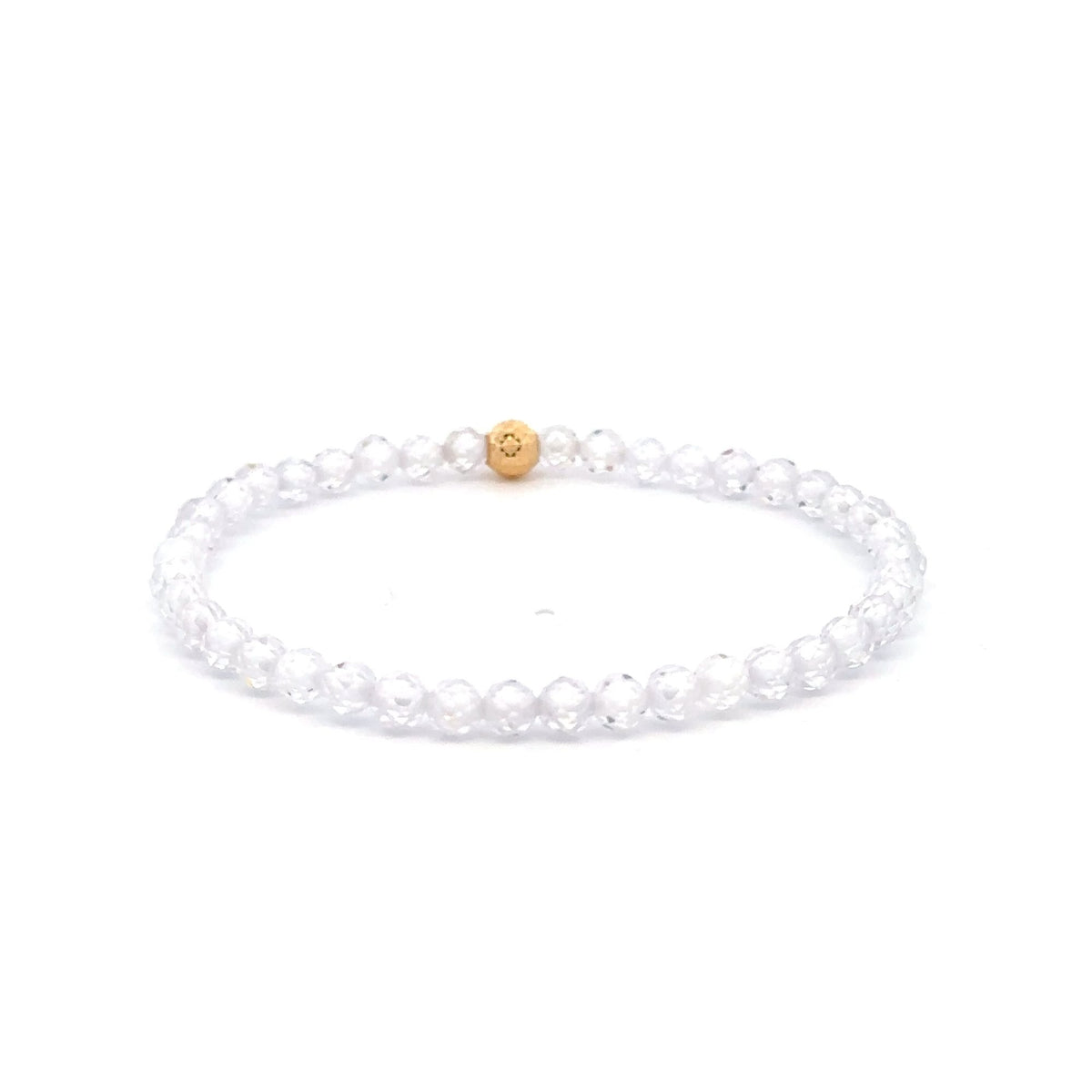 18K Gold Bead Stretchable Bracelet Clear Faceted Zircon Gemstones - Rafant