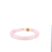 Load image into Gallery viewer, 18K Gold Money Ball Lucky Charm Beads Bracelet Gemstones Rose Quartz 6mm - Rafant
