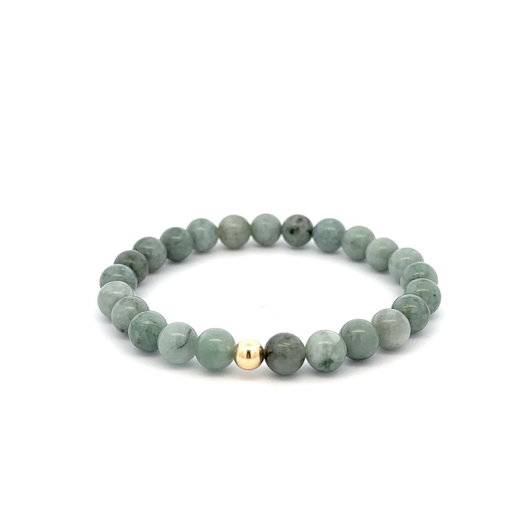 Natural Burmese Jade Gemstones 6mm Stretchable Bracelet 18k Gold Bead Charm - Rafant