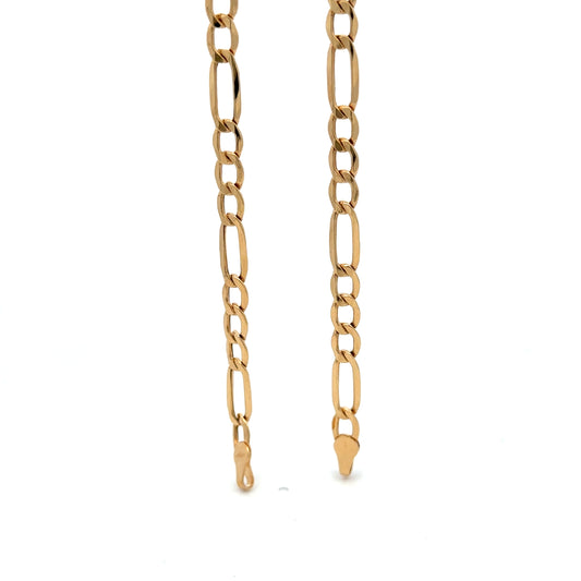 18k Gold Figaro Chain Link No Clasp 7.5 inches - Rafant