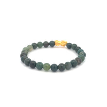 Load image into Gallery viewer, 24K Gold Piyao Pixiu Lucky Charm Bracelet Gemstones Moss Agate 6mm - Rafant
