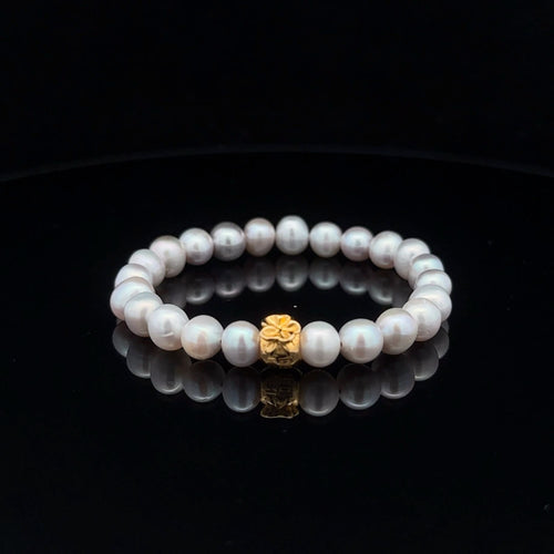 18K Gold Money Bag Stretch Bracelet Gemstones Natural Freshwater Light Grey Pearl - Rafant