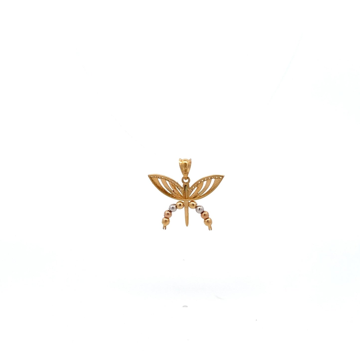 18K Gold Pendant Dragonfly Tricolor Cubic Zirconia 1.80 grams - Rafant