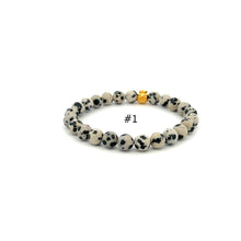 Load image into Gallery viewer, Natural Dalmatian Jasper Gemstones 6mm-8mm 24k Gold Money Bag Charm Stretch Bracelet - Rafant
