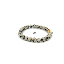 Load image into Gallery viewer, Natural Dalmatian Jasper Gemstones 6mm-8mm 24k Gold Money Bag Charm Stretch Bracelet - Rafant
