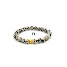 Load image into Gallery viewer, Natural Dalmatian Jasper Gemstones 6mm-8mm 24k Gold Money Bag Charm Stretch Bracelet - Rafant
