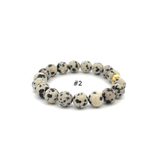 Load image into Gallery viewer, Natural Dalmatian Jasper Gemstones 6mm-8mm 24k Gold Money Bag Charm Stretch Bracelet - Rafant
