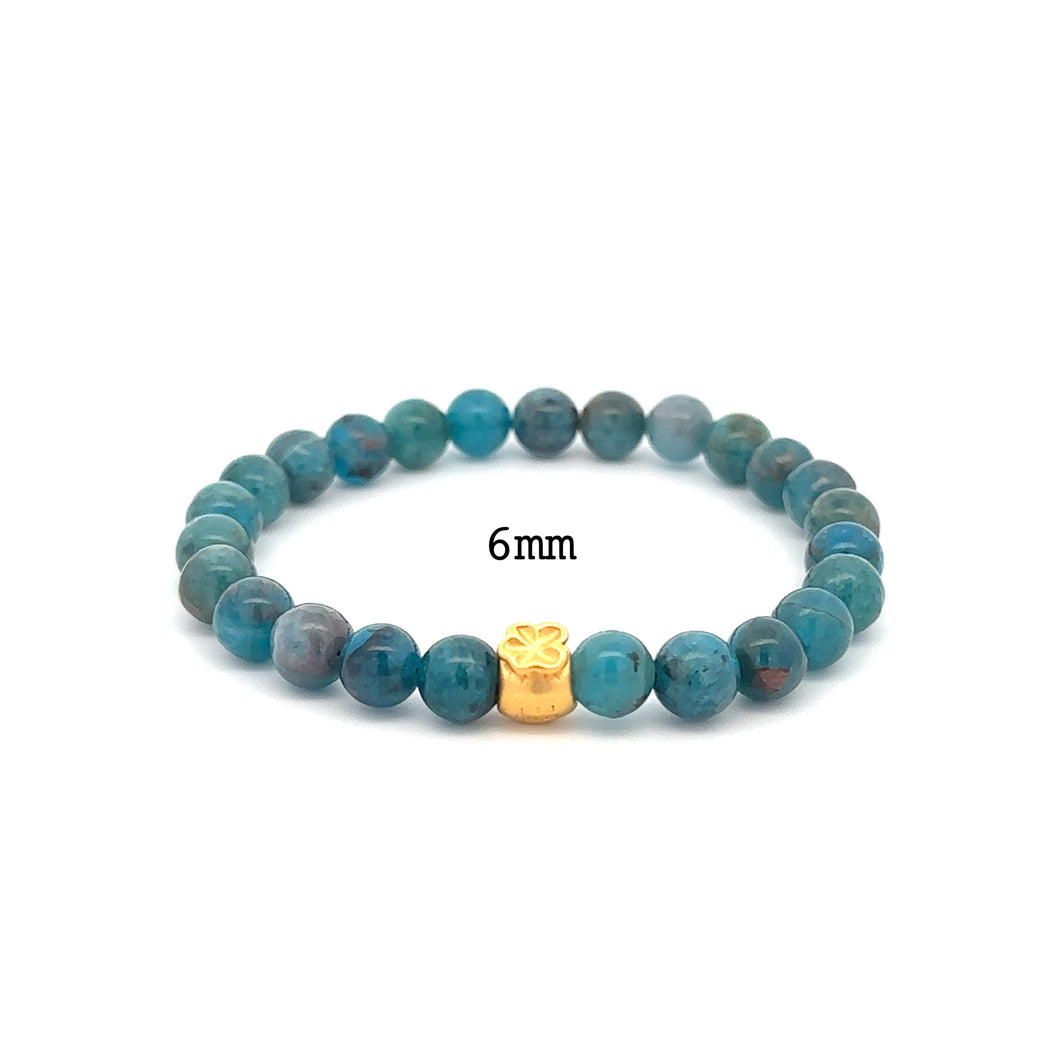 24K Gold Money Bag Lucky Charm Stretchable Bracelet Gemstones Apatite 6mm-8mm - Rafant