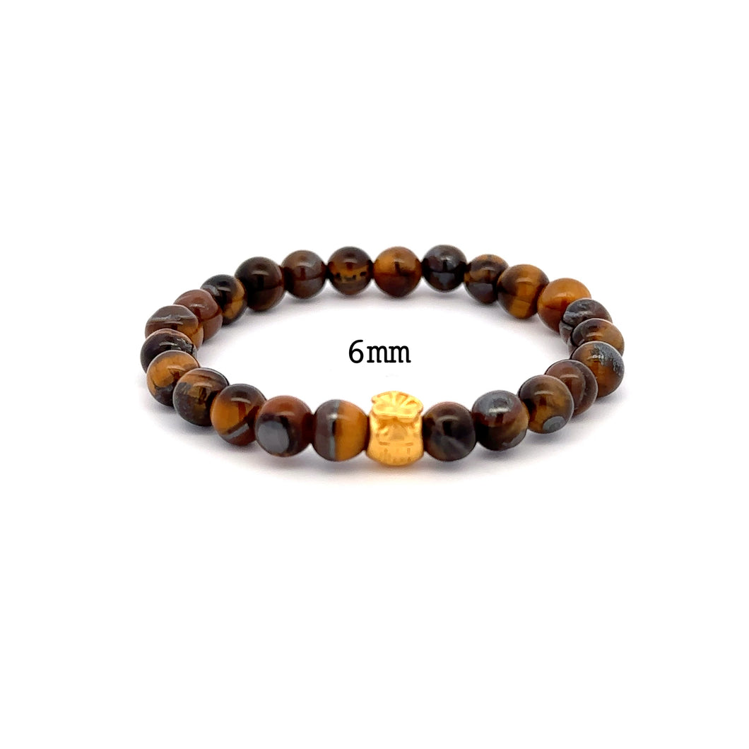24K Gold Money Bag Lucky Charm Bracelet Gemstones Tiger Eye Brown 6- 10mm - Rafant