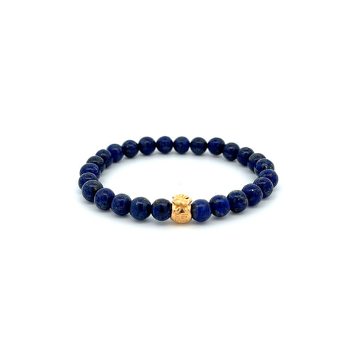 18K Gold Money Bag Lucky Charm Bracelet Gemstones Lapis Lazuli 6mm - Rafant