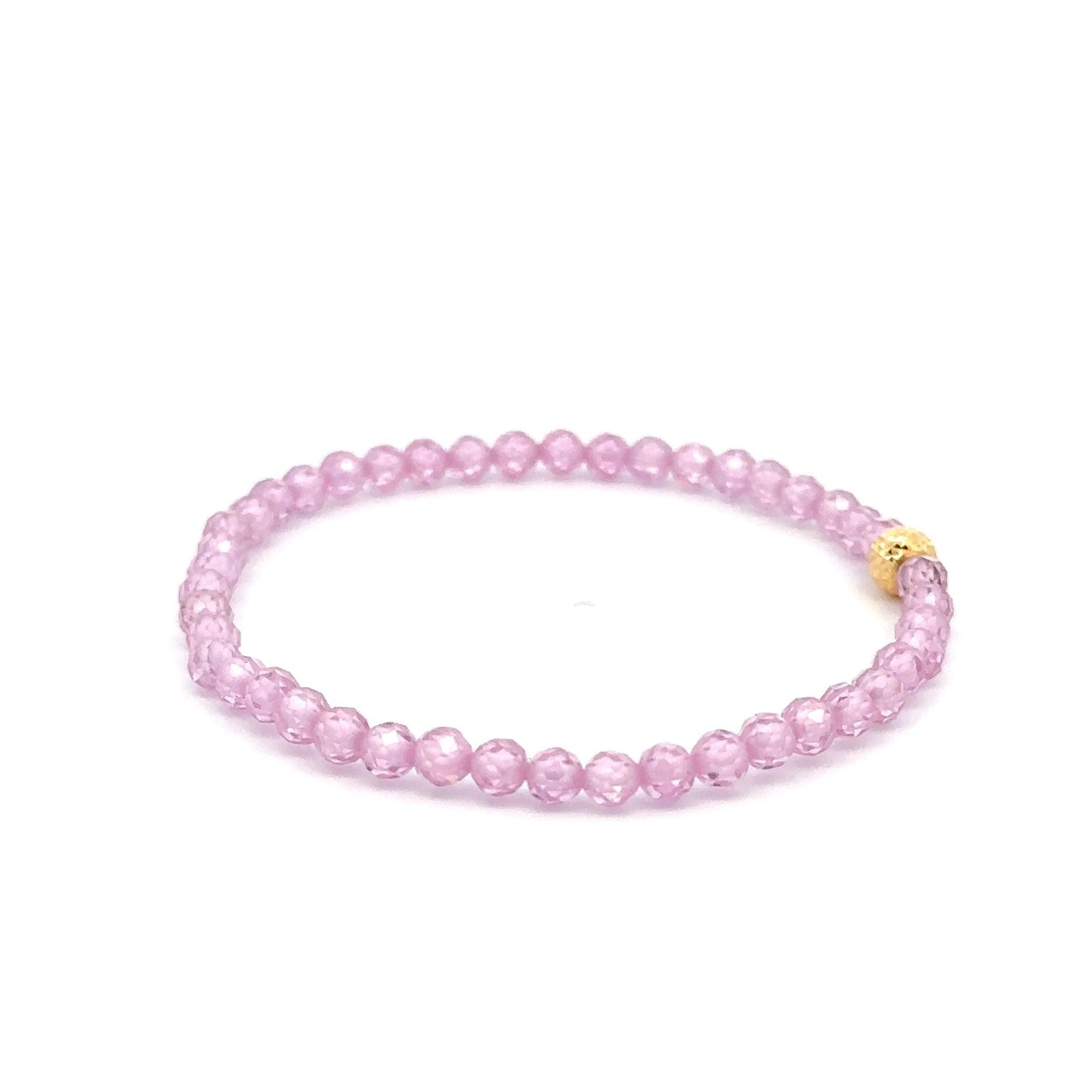 18K Gold Bead Stretchable Bracelet Pink Faceted Zircon Gemstones - Rafant