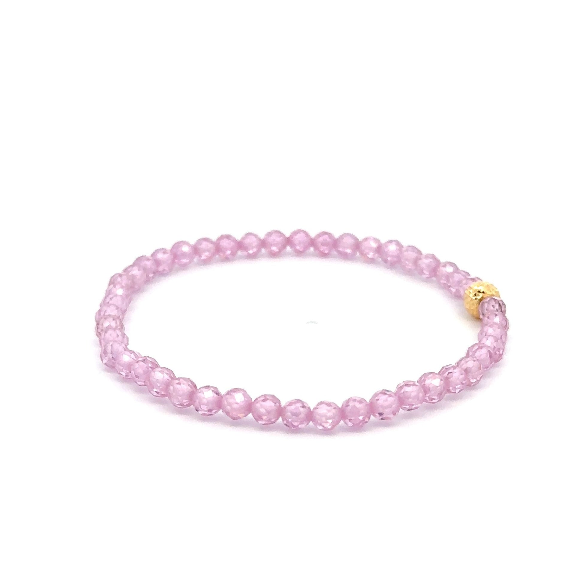 18K Gold Bead Stretchable Bracelet Pink Faceted Zircon Gemstones - Rafant