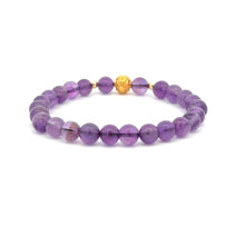 Load image into Gallery viewer, 18K Gold Money Ball Lucky Charm Beads Bracelet Gemstones Amethyst 6mm - Rafant
