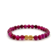 Load image into Gallery viewer, 24K Gold Dragon Pixiu Good Luck Charm Bracelet Gemstones Pink Tiger&#39;s Eye 5-6mm Size 6 - Rafant
