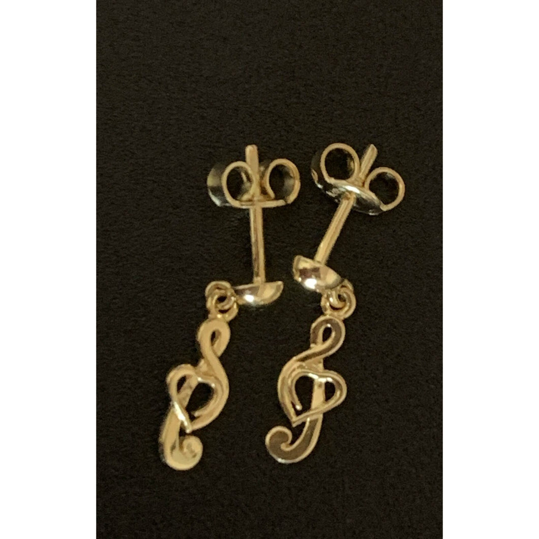 18K Gold Music Note Drop Dangling Earrings 2.12 grams - Rafant