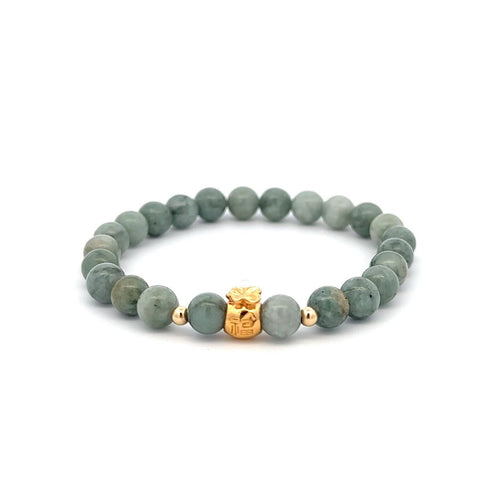 18K Gold Money Bag Lucky Charm Beads Bracelet Gemstones Burmese Jade 6mm - Rafant