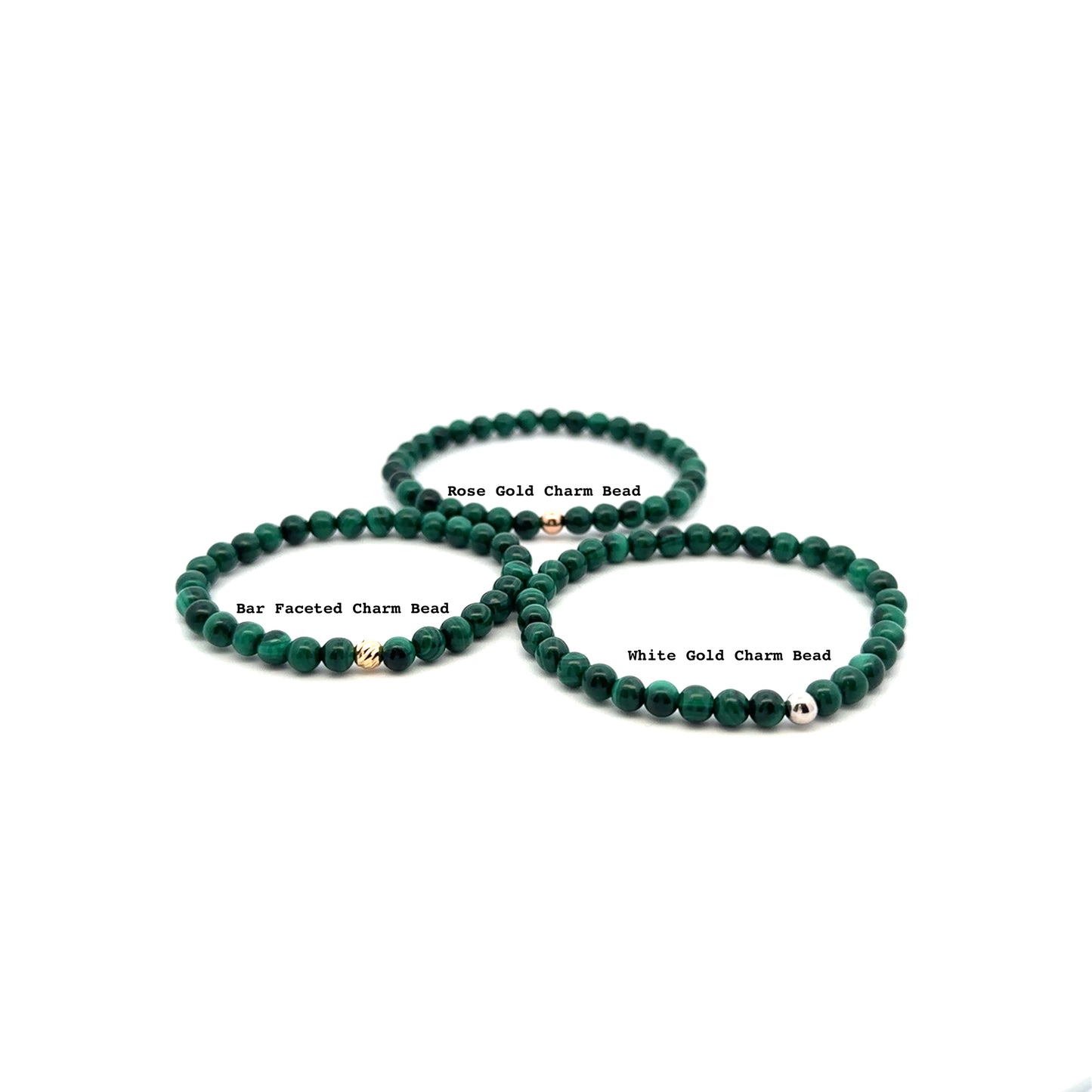 Natural Malachite Gemstones Mini 4mm 18K Yellow Gold Charm Bead - Rafant
