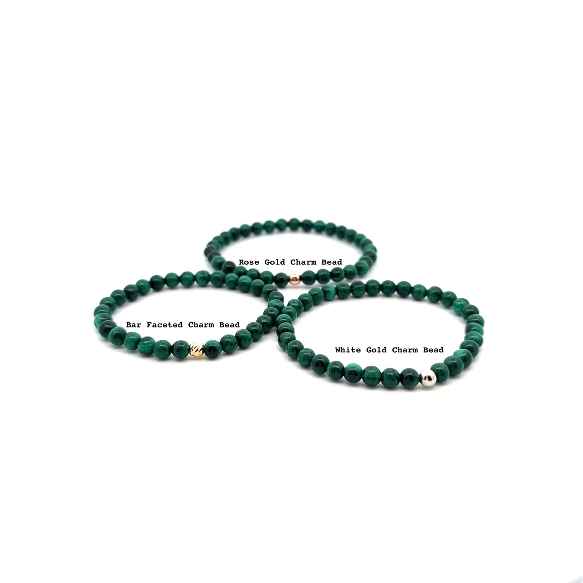 Natural Malachite Gemstones Mini 4mm 18K Yellow Gold Charm Bead - Rafant