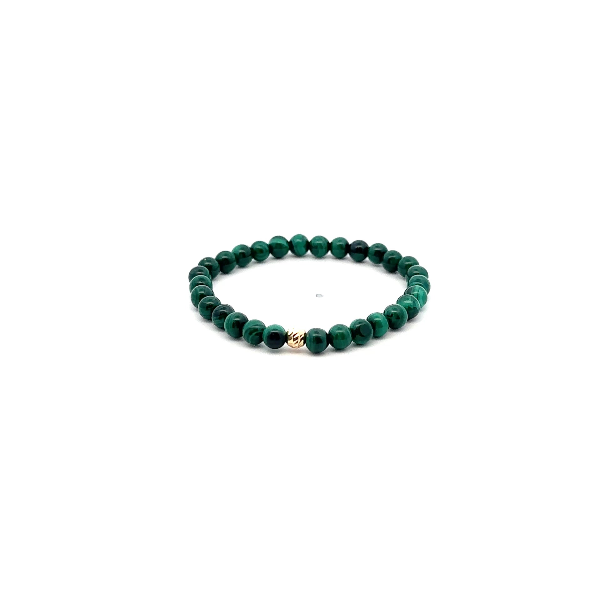 Natural Malachite Gemstones Mini 4mm 18K Yellow Gold Charm Bead - Rafant