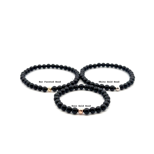 Natural Onyx Gemstones Mini 4mm 18K Gold Charm Bead - Rafant