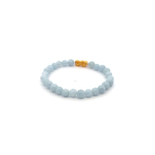 Load image into Gallery viewer, 18K Gold Pixiu Piyao Lucky Charm Bracelet Natural Aquamarine Gemstones 6mm
