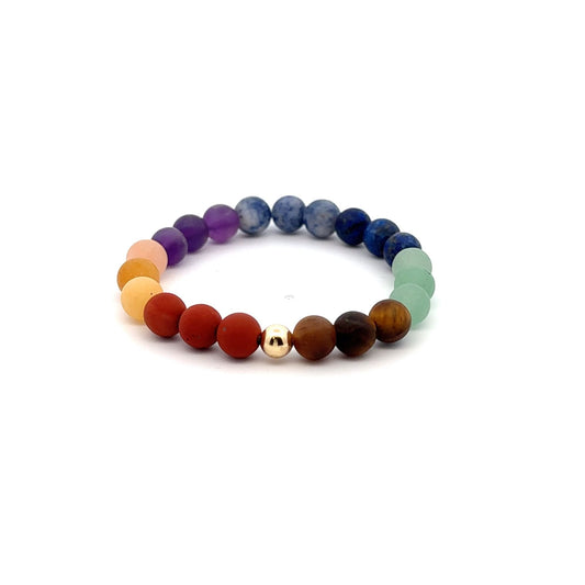 Natural Aquamarine 6mm Stretchable Bracelet 18k Gold Bead Charm - Rafant