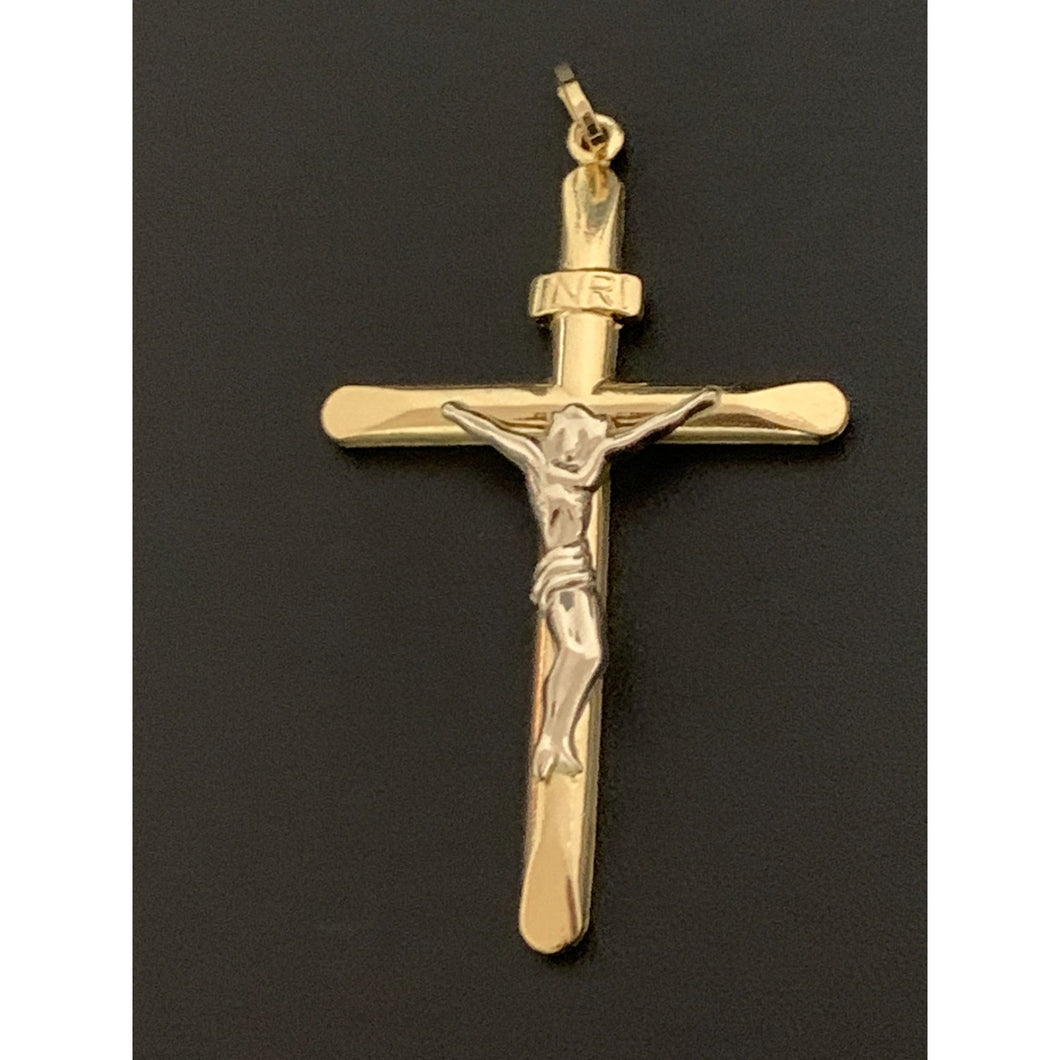18K Gold Pendant Cross Jesus Christ Religious Two Tone 3.09 grams - Rafant