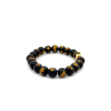 Load image into Gallery viewer, 18K Gold Money Bag Black Agate Gemstones 7.5-8mm Lucky Charm Elastic Bracelet - Rafant
