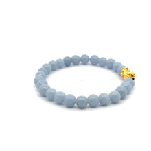 Load image into Gallery viewer, 18K Gold Piyao Pixiu Dragon Lucky Charm Bracelet Gemstones Angelite 6mm - Rafant
