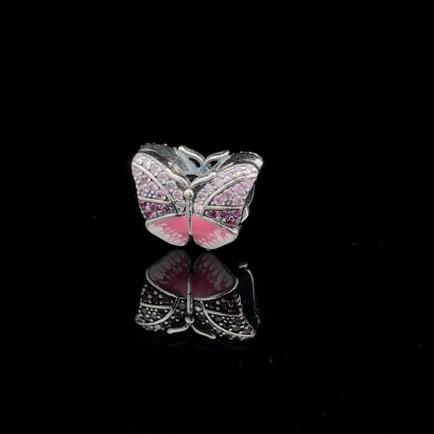 925 Sterling Silver Charm Bead Butterfly Pink For Charm Bracelet Necklace - Rafant