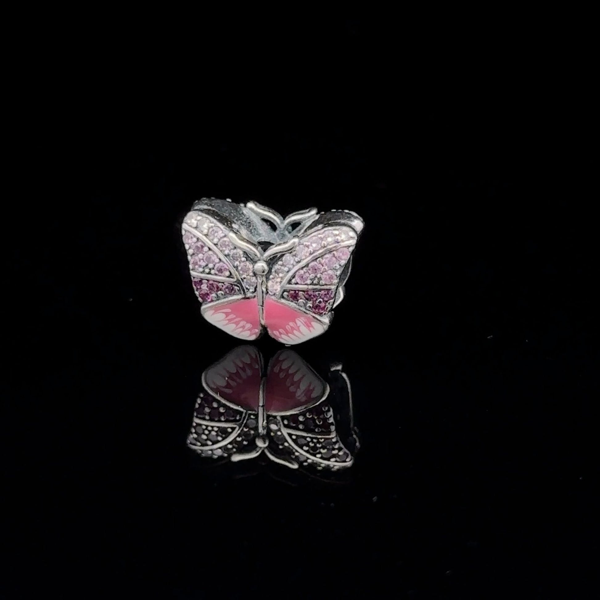 925 Sterling Silver Charm Bead Butterfly Pink For Charm Bracelet Necklace - Rafant