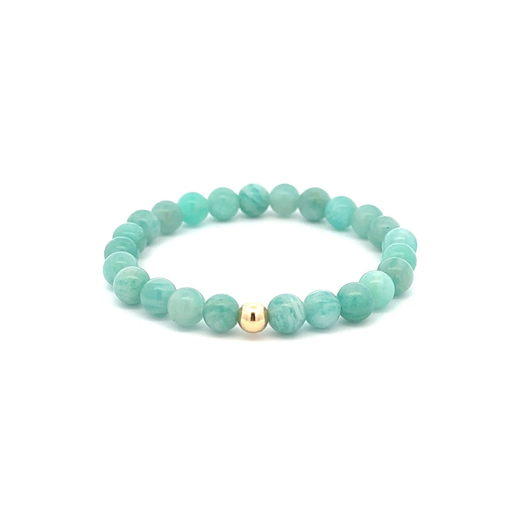 Natural Amazonite Peru 6mm Stretchable Bracelet 18k Gold Bead Charm - Rafant