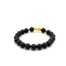 Load image into Gallery viewer, 18K Gold Dragon Pixiu Piyao Lucky Charm Bead Bracelet Gemstone Black Obsidian 8mm - Rafant
