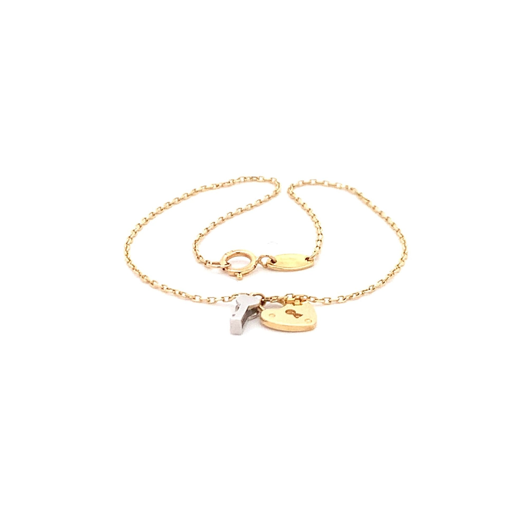 18K Gold Two Tone Gold Bracelet Charms Size 7.5 inches - Rafant