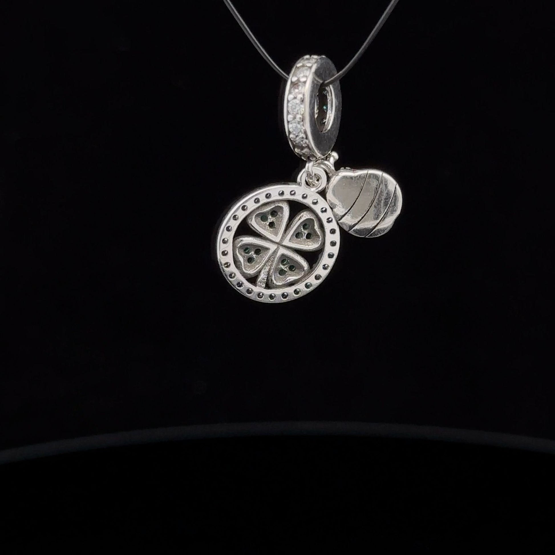 925 Sterling Silver Bead Clover Beetle Insect Cubic Zircons Blue For Charm Bracelet Necklace - Rafant