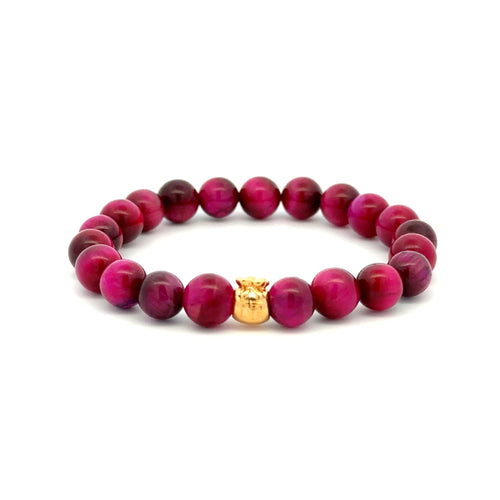 18K Gold Money Bag Good Luck Charm Bracelet Gemstones Tiger's Eye 8mm - Rafant