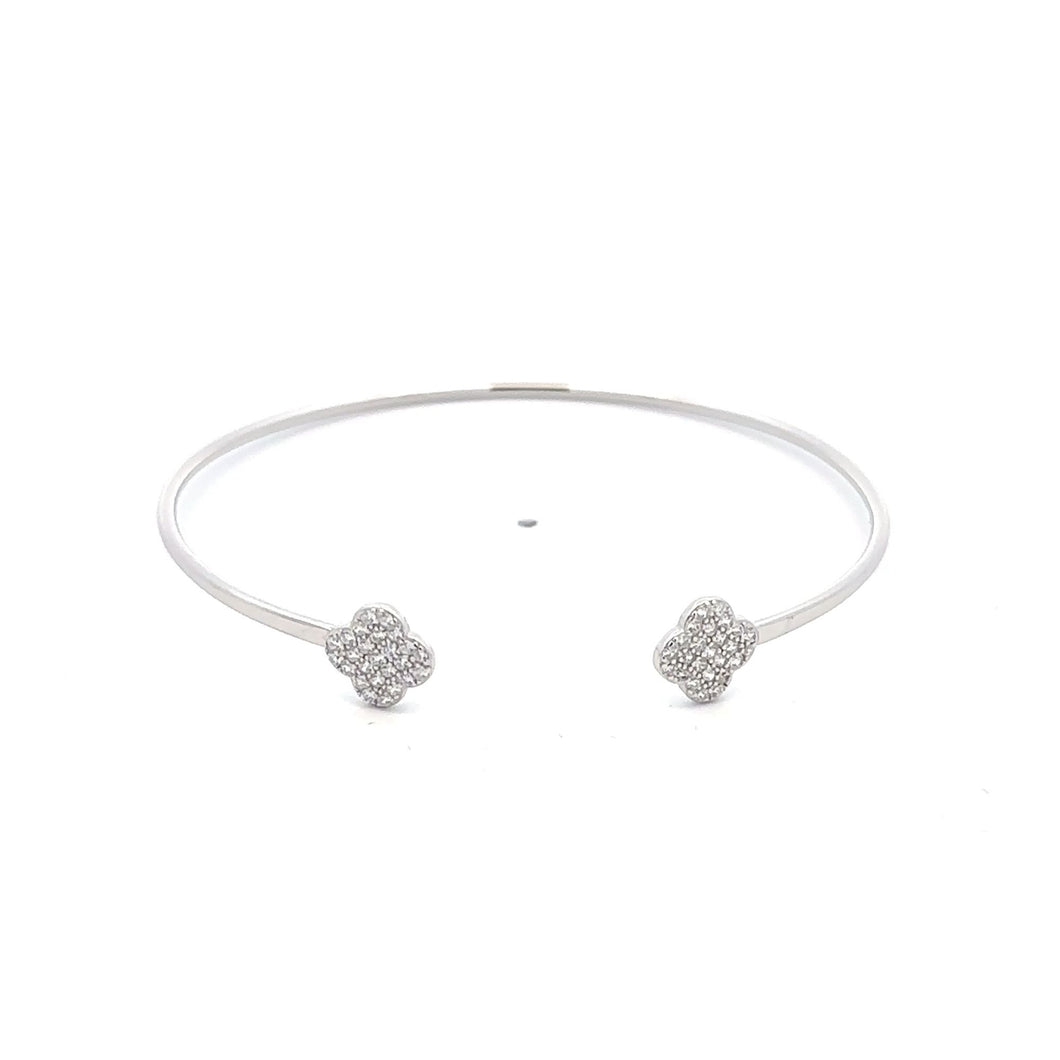 925 Sterling Silver Rhodium Plated Bangle Size 6.5 inches Clover - Rafant